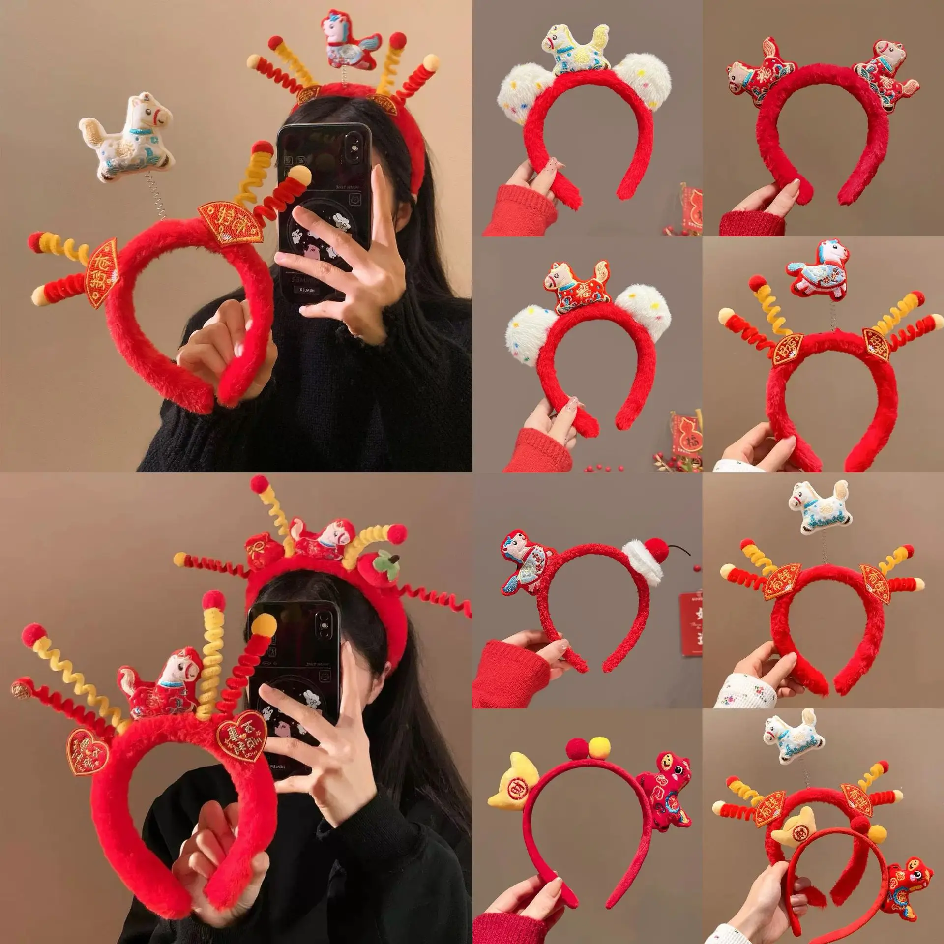 Eadband Soft Pony Plush Ball Pom Poms Cute for Spring Festival New Year Celebration Decorative Hair Accessory Women Premium