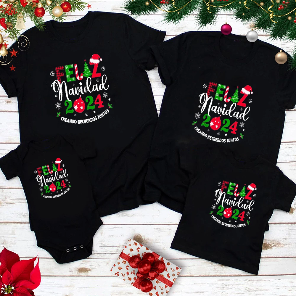 

Feliz Navidad 2024 Printed Family Matching Outfits Spanish Christmas Shirt Dad Mom Kids Clothes T-shirt Baby Romper