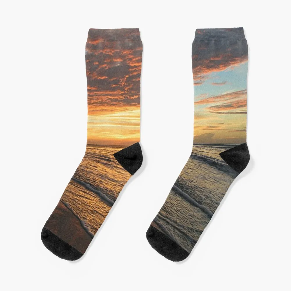 

Sunset Beach Socks happy bright garter anime Sports Women Socks Men's