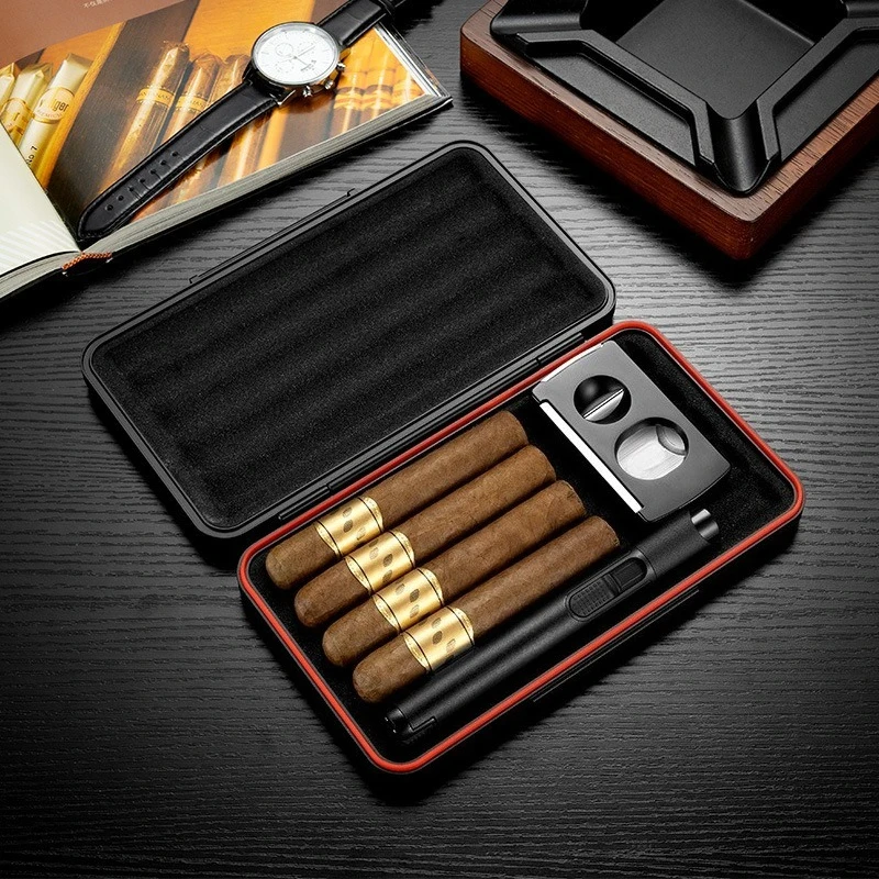 Convenient humidor, multi-function cigar three-piece set, humidor