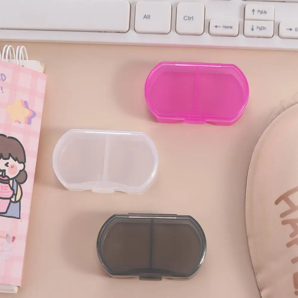 Portable Dust-proof 2-gird Pill Box With Lid Snap-on design Mini Medicine Box Safety Sealed Pill Packing Box Home