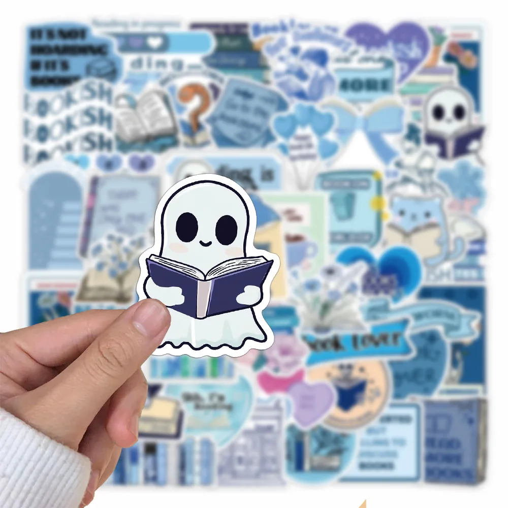 50PCS Blue Bookish Sticker Ins Wind Decoration Notebook Desktop Hand Account Water Cup Refrigerator Sticker Waterproof