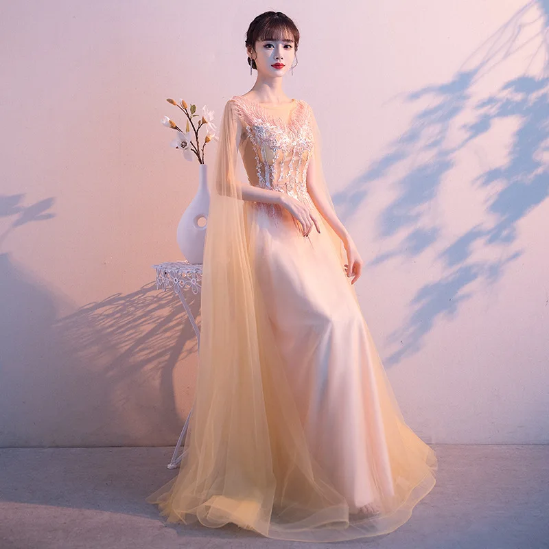 Evening dress female 2024 new banquet temperament long fairy solo chorus performance host aura queen