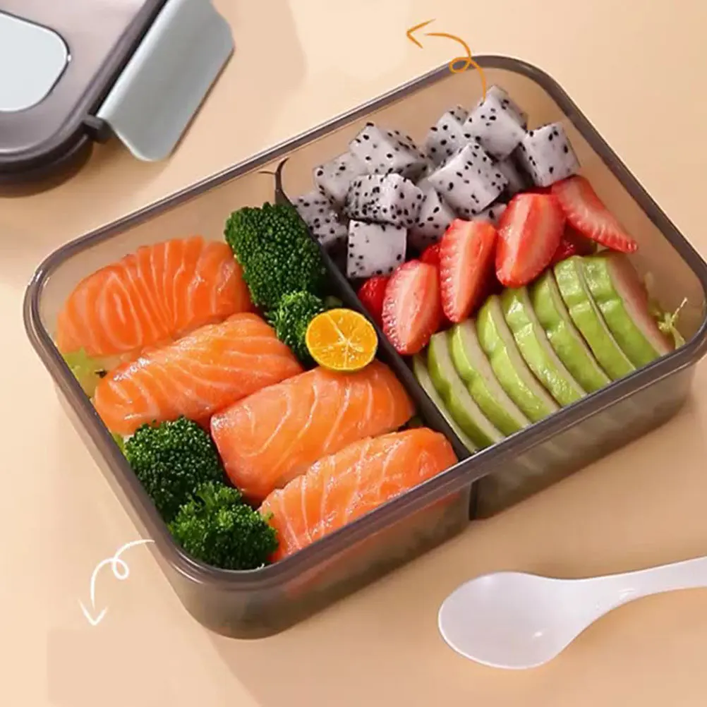 1500Ml Plastic Lunch Box Two-Division Sealed Office Heat Resistance Lunch Container with Cutlery Holder Portable Microwave Safe