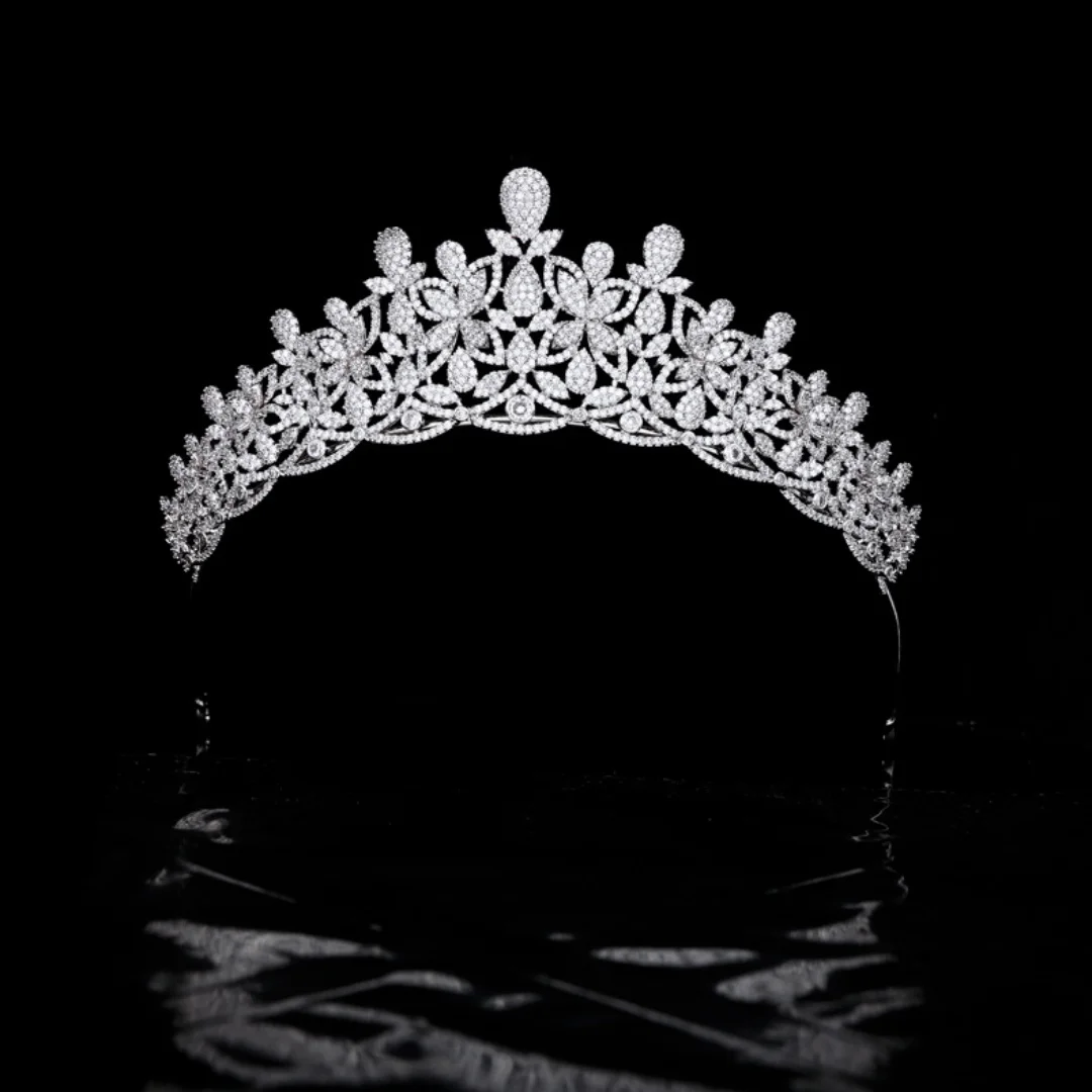 Luxury Wedding Crowns For Queen Micro Paved Cubic Zirconia Bridal Tiara Crown For Women Pageant Wedding Hair Jewelry Headdress