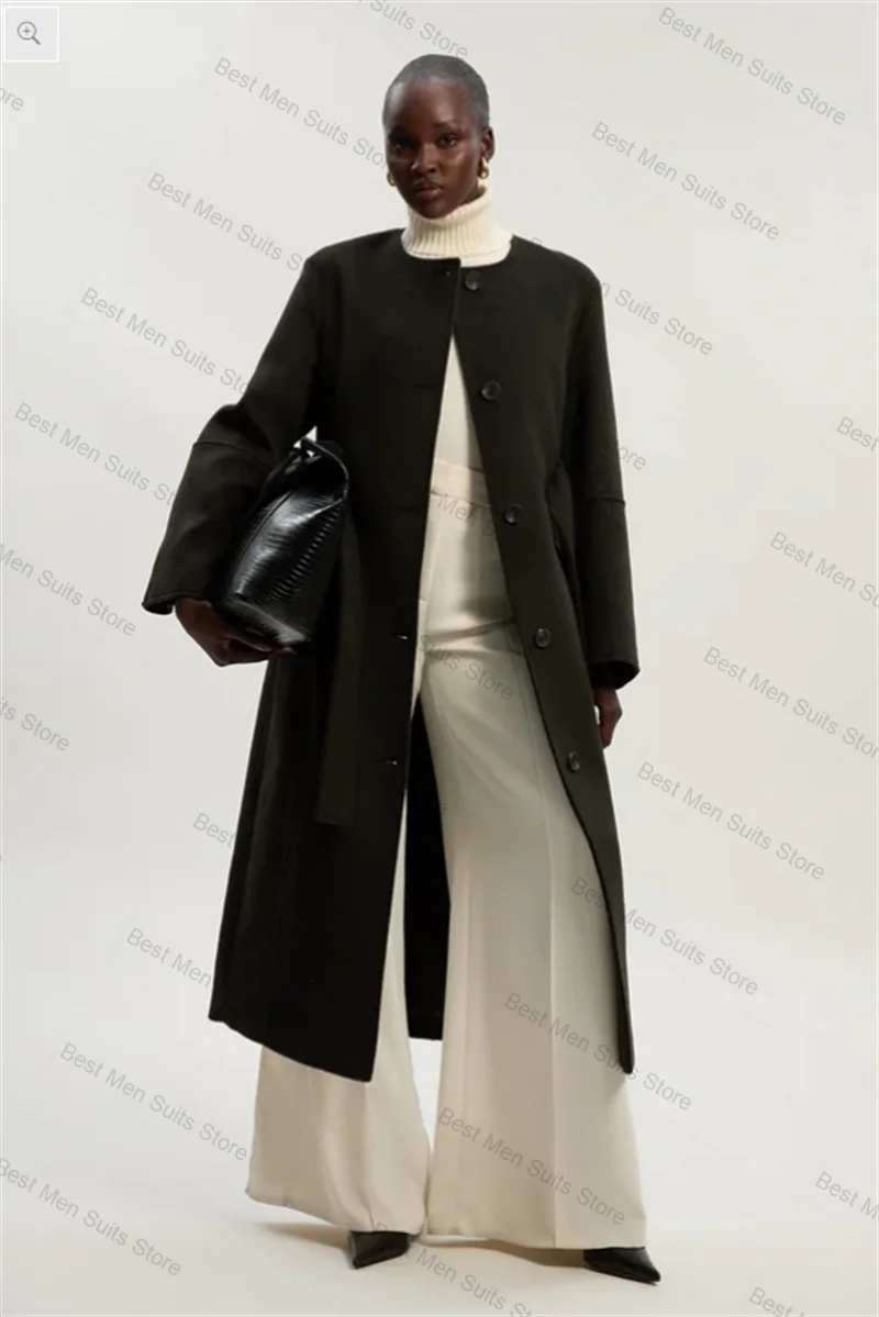 

Black Cashmere Wool Women Suit 1 Pcs Long Blazer Overcoat Formal Office Jacket Winter Customized Wedding Tuxedos Prom Dress Coat