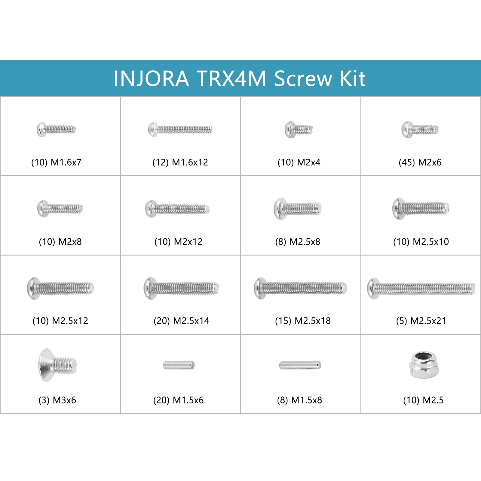 INJORA M1.6 M2 M2.5 Grade 12.9 Stainless Steel Hex Screws Nuts Hardware Kit for 1/18 RC Crawler TRX4M (4M-15)