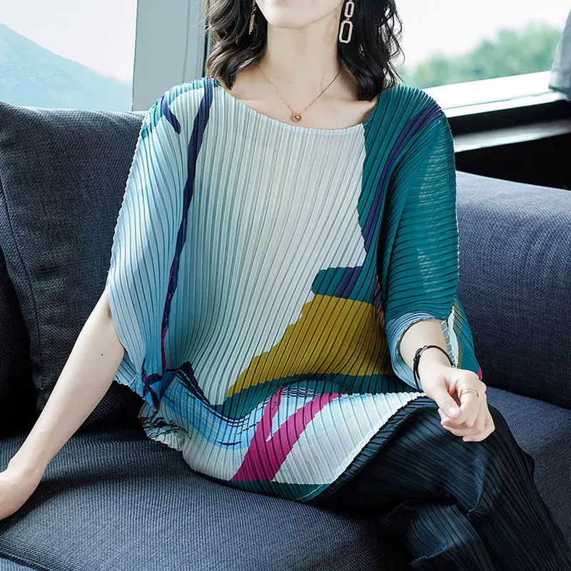 Female Clothing Casual Contrasting Colors Pullovers Printed Summer Loose Fashion Half Sleeve Streetwear Commute O-Neck T-shirt
