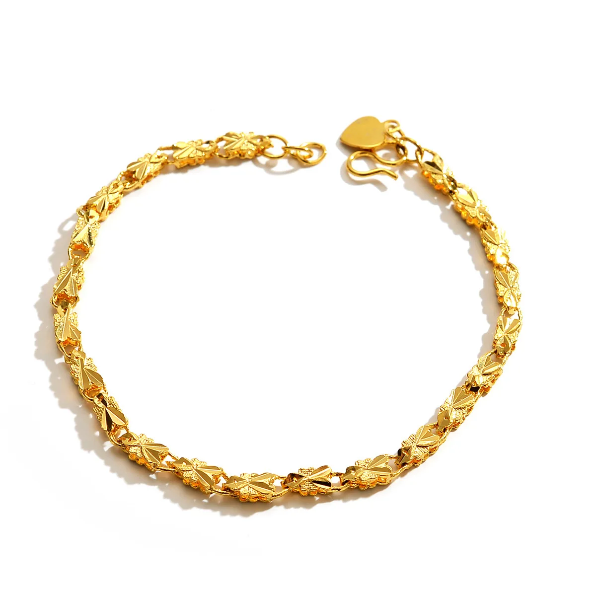 Noble AU999 gold bracelet for women double-sided lucky leaf 24K pure gold heart-shaped rabbit head wrist chain jewelry