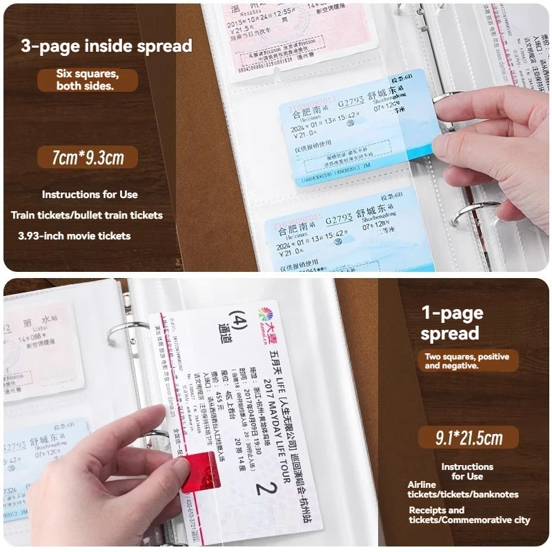 Vintage PU Cover Ticket Collection Book Loose Leaf Removable Album for Train Tickets Movie Stubs Postcards Memory Ticket Holder