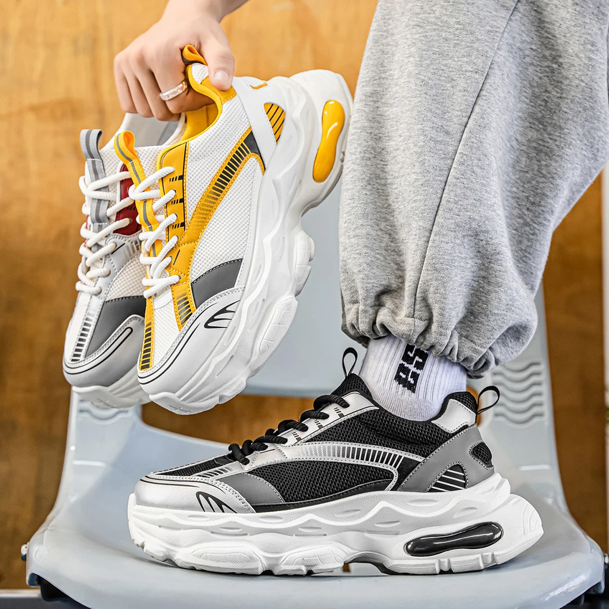 

Мужская новинка 2025, летняя дышащая противоскользящая повседневная сетчатая ткань с увеличенной высотой и мягкой подошвой, спортивная и модная