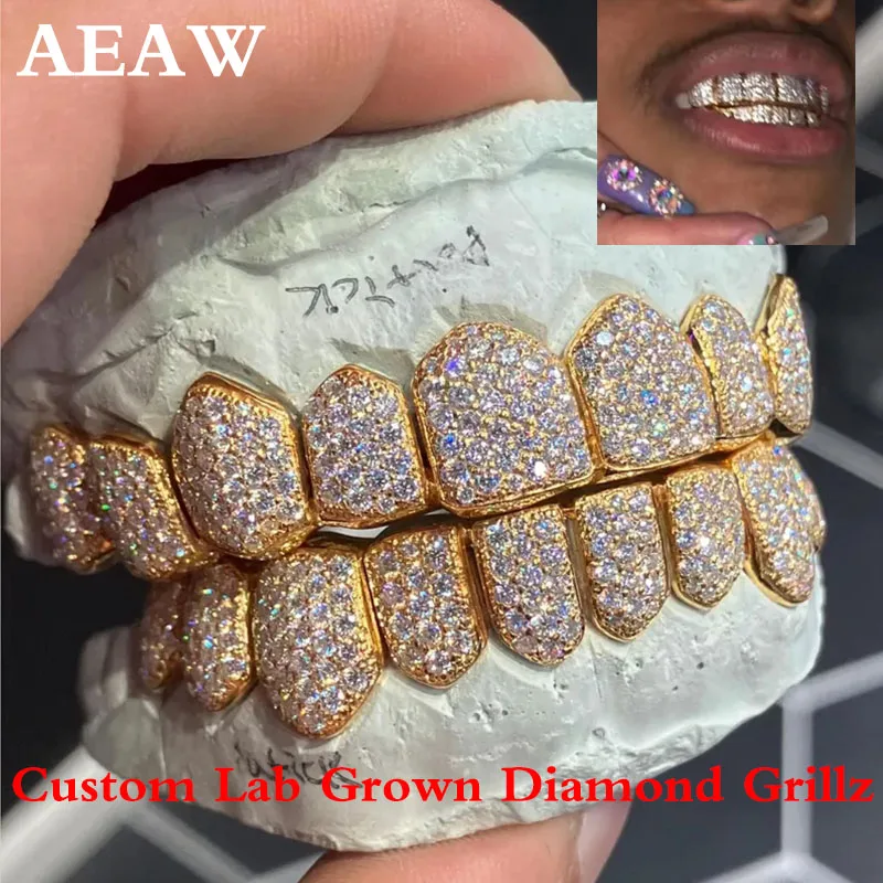 Custom Lab Diamond Hip Hop Jewelry 10k Gold Grillz 6 Teeth & 6/6 8 Teeth & 8/8 Select (Send Teeth Mold to Us)