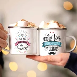 Beste Godmother Godfather In De Wereld Print Emaille Mok Vriend Drankjes Koffie Cup Camping Mokken Beste Idee Cadeau Voor Madrina padrinos