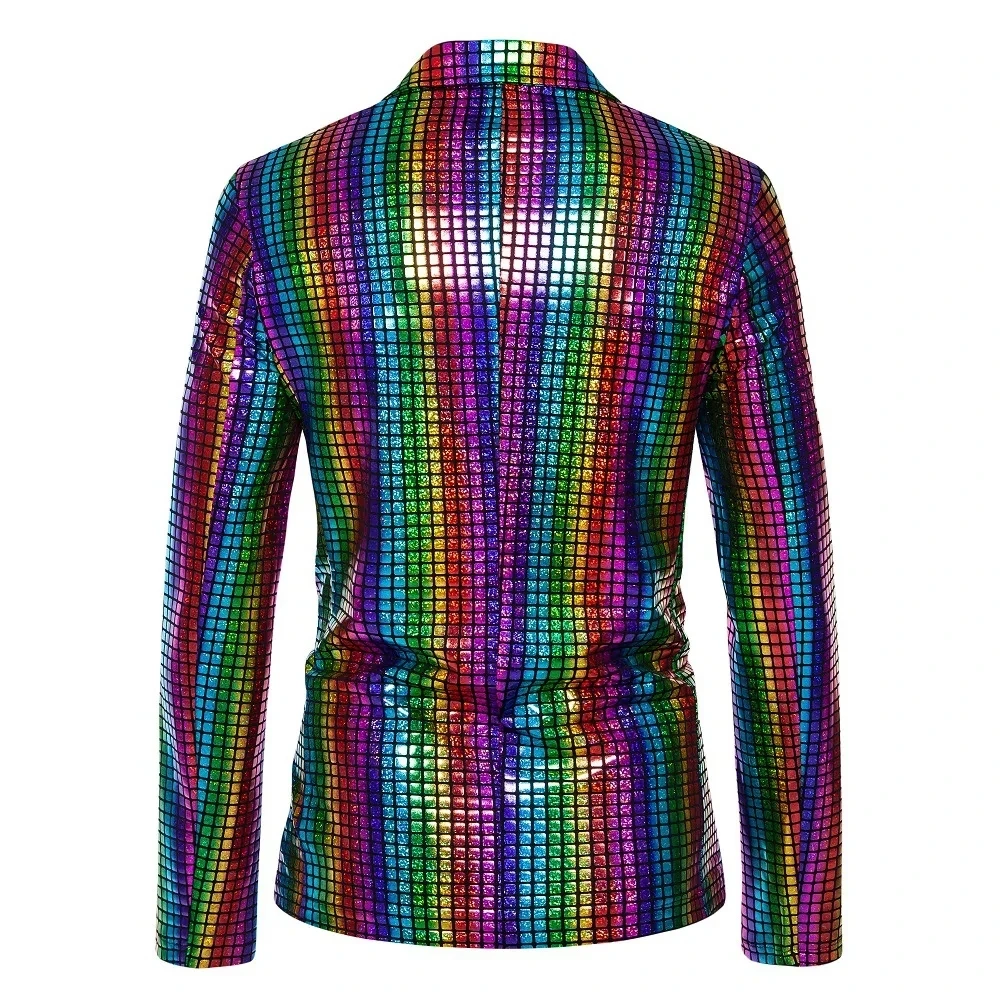 2026 Rainbow Color Men\'s Striped Suit Two-Piece, Fashion Suit Jacket and Pants, Green Silver Sets (Light Thin Stretch Fabrics)