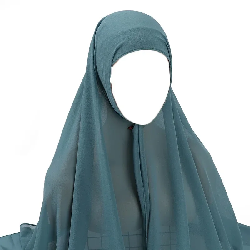 Hijab istantanei con cappuccio Plain Chiffon Jersey Hijab per donna velo musulmano islamico Hijab Cap sciarpa per foulard turbante da donna