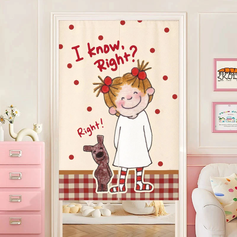 VIKAMA Cute Cartoon Half-Length Curtain, Privacy Divider for Kids' Rooms and Kitchens, Washable Fabric Curtain, Home Decor