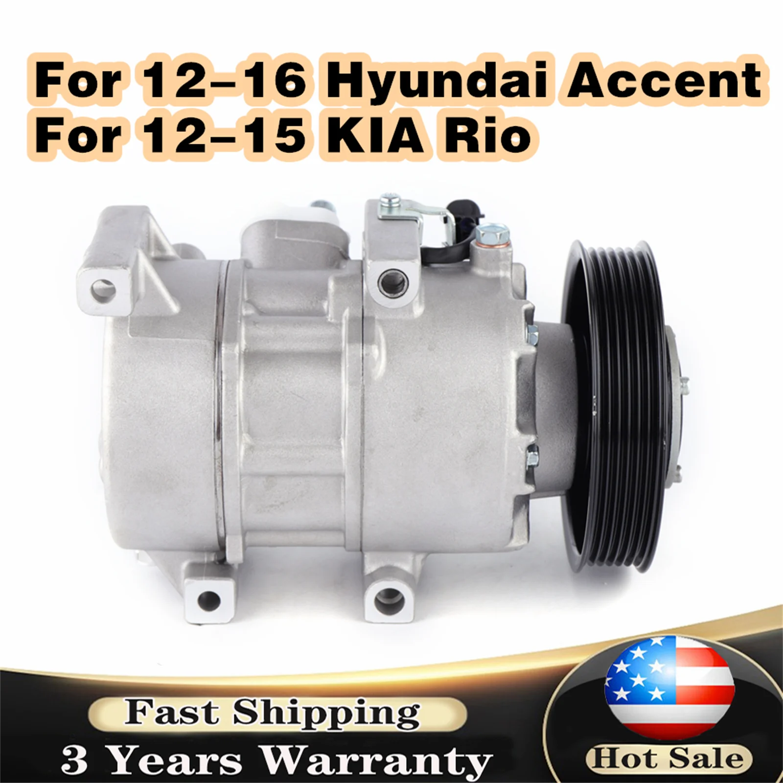 A/C COMPRESSOR W/ Clutch for Hyundai Accent 1.6L 2012-2016& KIA Rio 1.6L 2012-2015 977011R100