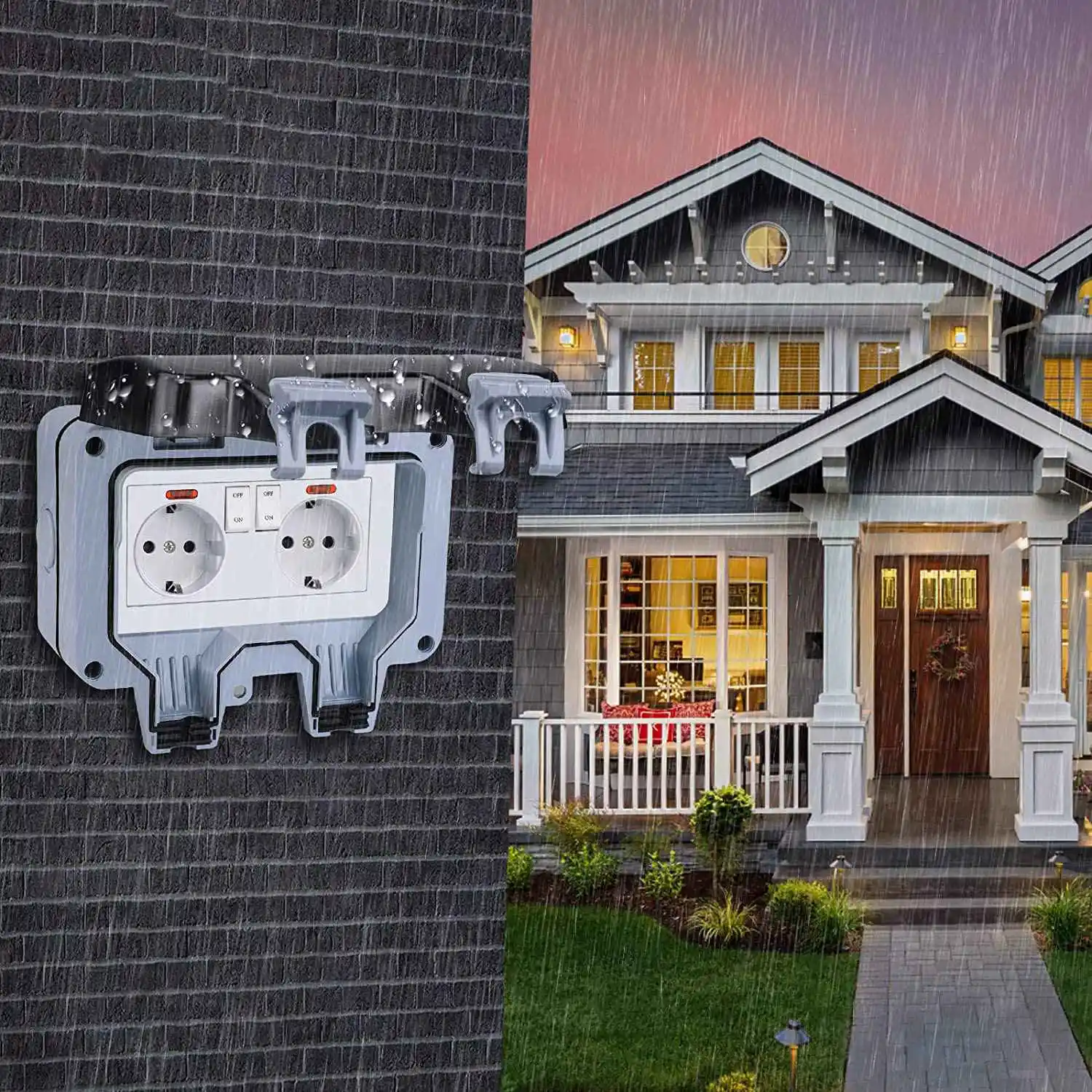 

Outdoor Socket Weatherproof Outdoor Wall Socket Garden Socket Surface-Mounted Protective With Hinged Lid EU Plug-A74P