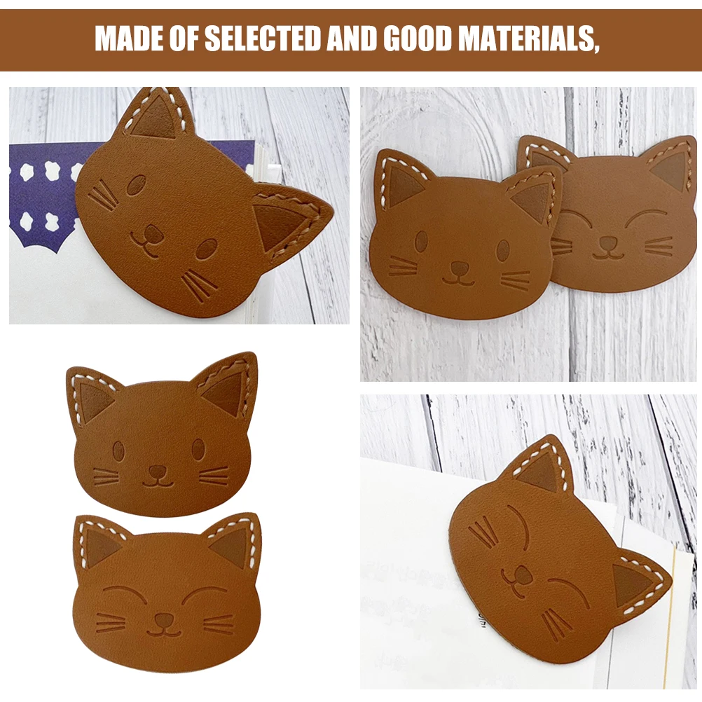 

2Pcs Vintage Color Leather Bookmark Cat Design Page Holder Small Bookmarks For Books And Gifts