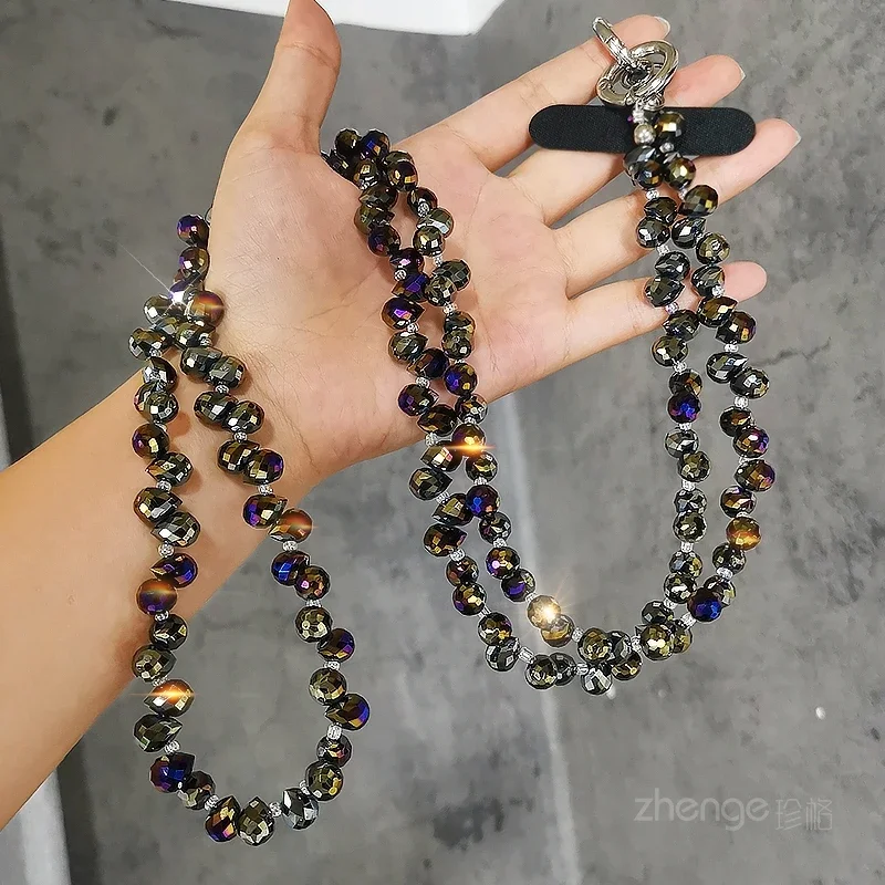 Advanced Black Crystal Phone Bracelet Wrist Ornament Crossbody Can Be Carried Phone Case Bag Keychain Pendant Universal