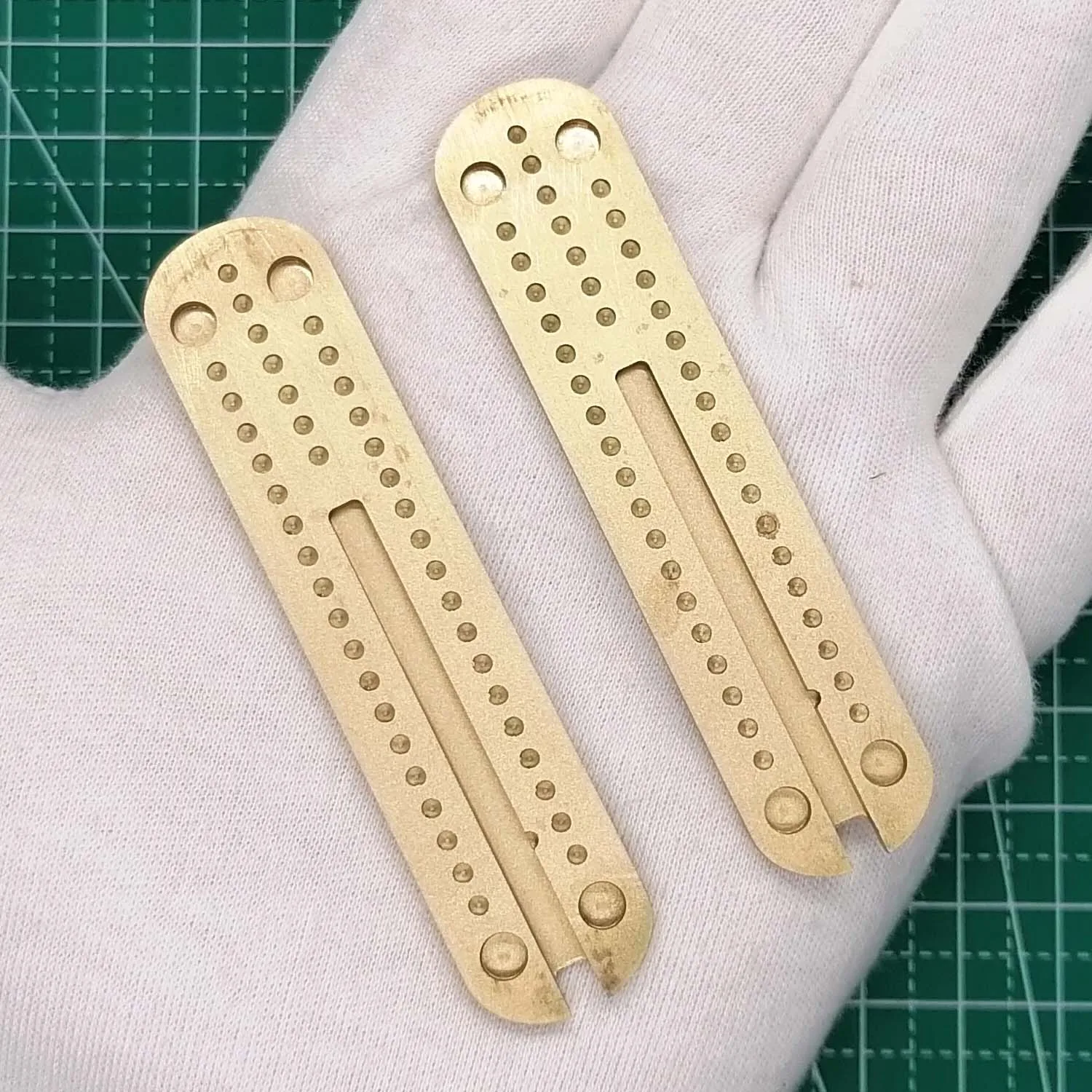 1 Pair Hand Made Rock Pattern Brass Scales with Slot for 74mm Victorinox Swiss Army Knife Scale 74 SAK Scale Replacement Modify