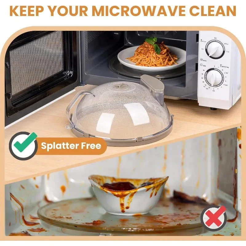 Microwave Splatter Cover for Food, Upgraded Microwave Cover with Water Steamer, Integrated Handle, 10” Plate Covers