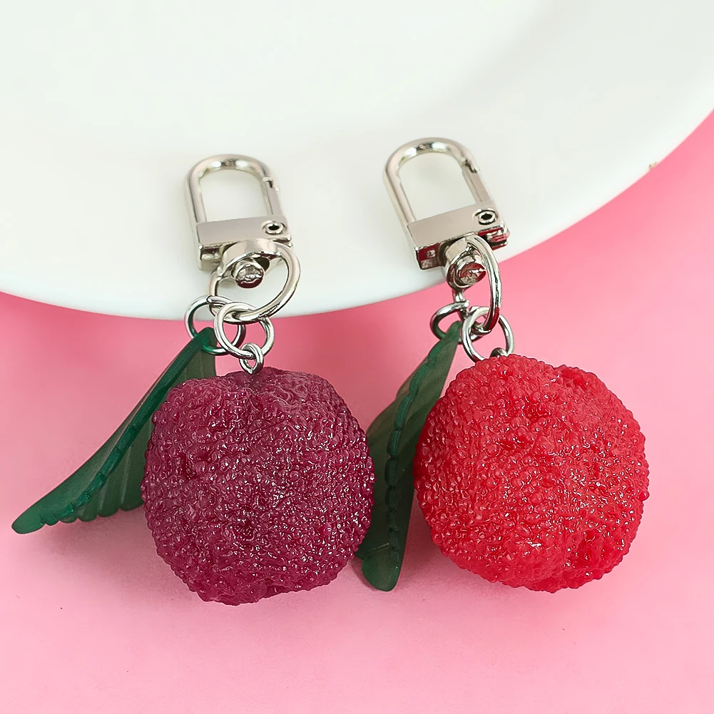 시뮬레이션 미리카 루브라 과일 키체인, 창의적인 음식 모델 사진 소품, 달콤한 자동차 키 링, 가방 액세서리, 여아용 선물