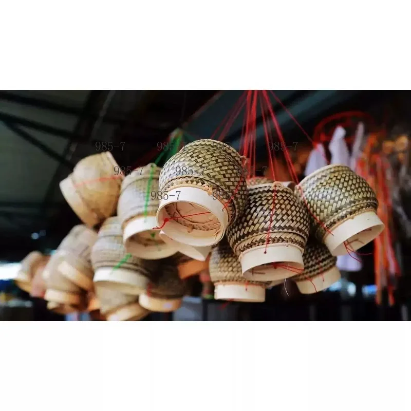 Thai Sticky Rice Round Bamboo Box, Handmade Natural Bamboo Basket for Fruit Bread Serving Tea Storage Home Ornament