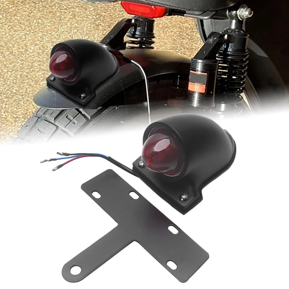 

New Retro Tail Light For Bobber Cafe Racer Chopper Cruiser Etc Style Motorcycle Glass Universal Tail Light Black Aluminum Finish