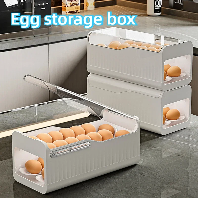 

Slide Style Egg Box Automatic Rolling Egg Storage Boxs Dustproof and Fresh-keeping Egg Rack Refrigerator Side Door Storage Box