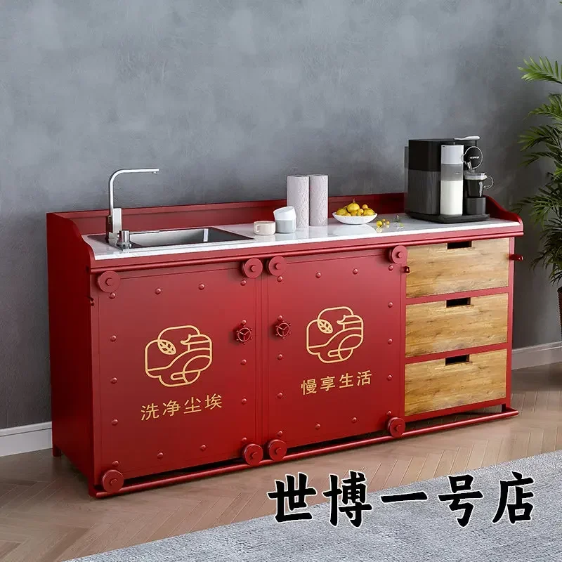 TAO  Retro industrial style creative restaurant Washing table Washing cabinet Storage cabinet Kitchen sink integrated cabinet