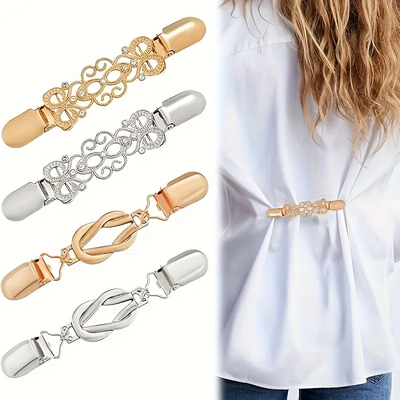 4Pcs Vintage-Inspired Waist Cincher Clips for Women - Adjustable Metal Brooches for Dresses Shirts Shawls Secure Hold Zinc Alloy