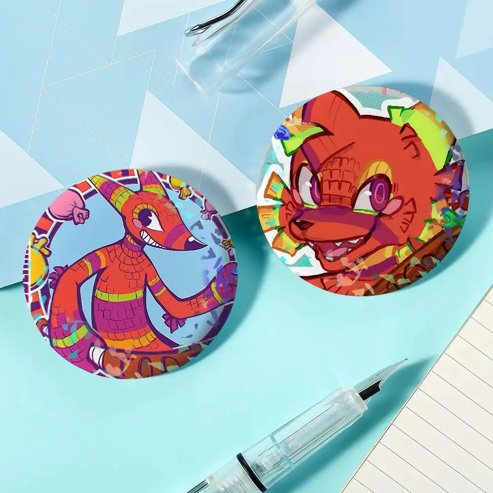 Cartoon The Quick Brown Fox Laser Badge Round Exquisite Brooches Creative Pins for Clothes Hat Accessories