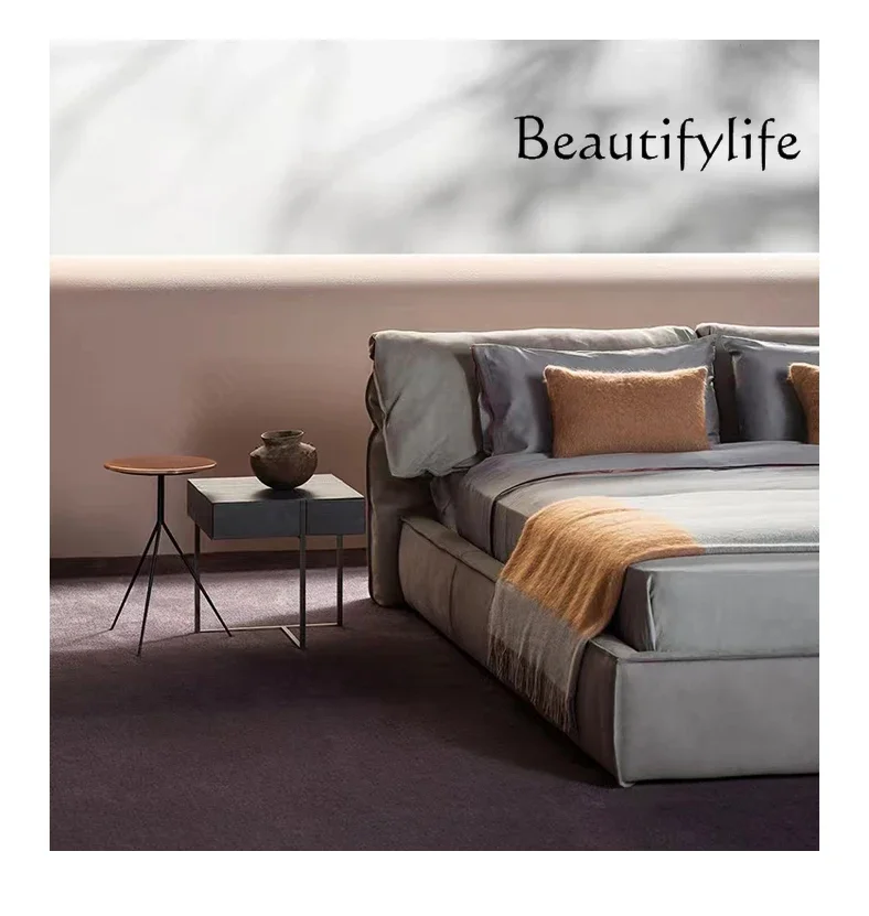BJ Italian Minimalist Leather Cloth Bedside Table Solid Wood Designer High-end Bedroom Bedside Table Light Luxury