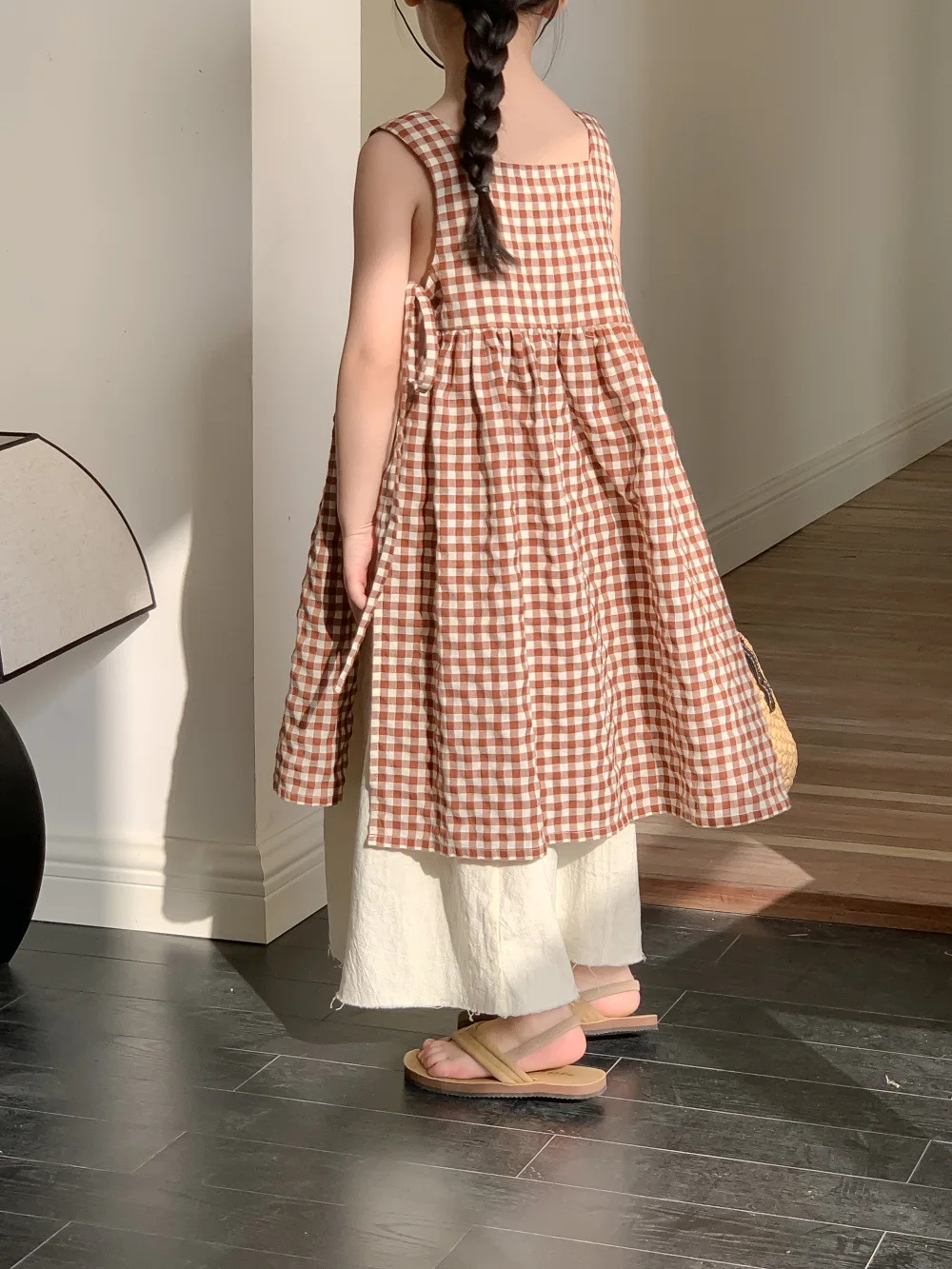 Summer Girls clothes set plaid Suspended Tank Top Dress Kids Girl solid color long style skirts