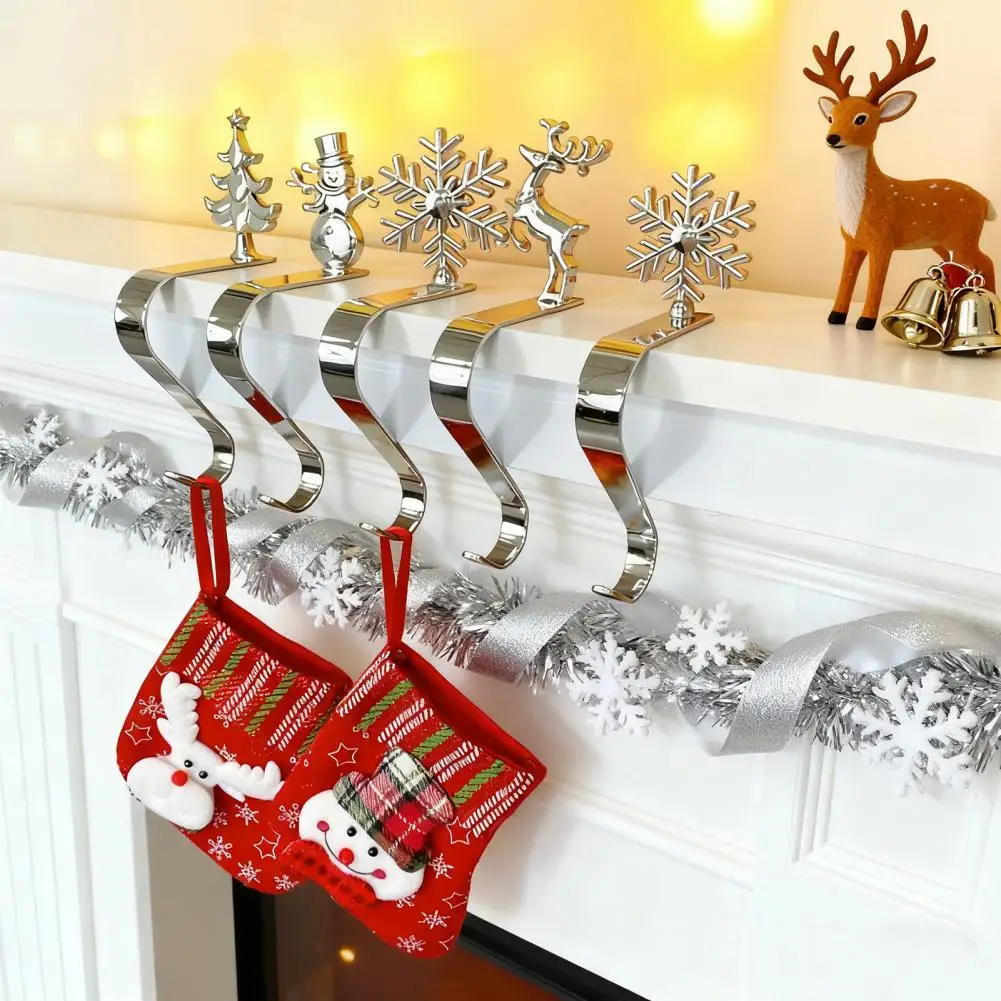 10cm Christmas Stocking Hook Reindeer Snowflake Snowman Tree Mantel Hook For Hanging Xmas Ornaments Wreaths Home Party Decor