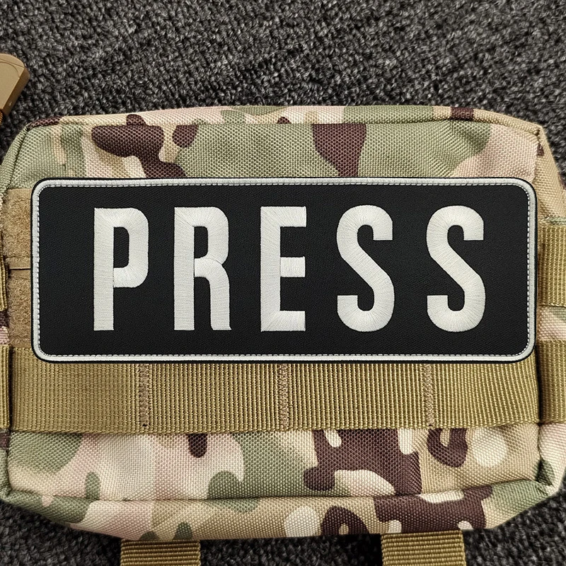 PRESS Large Size Embroidered Patches MEDIA INSTRUCTOR Reflective Luminous Shoulder Appliques Tactical Armband Badges Journalist