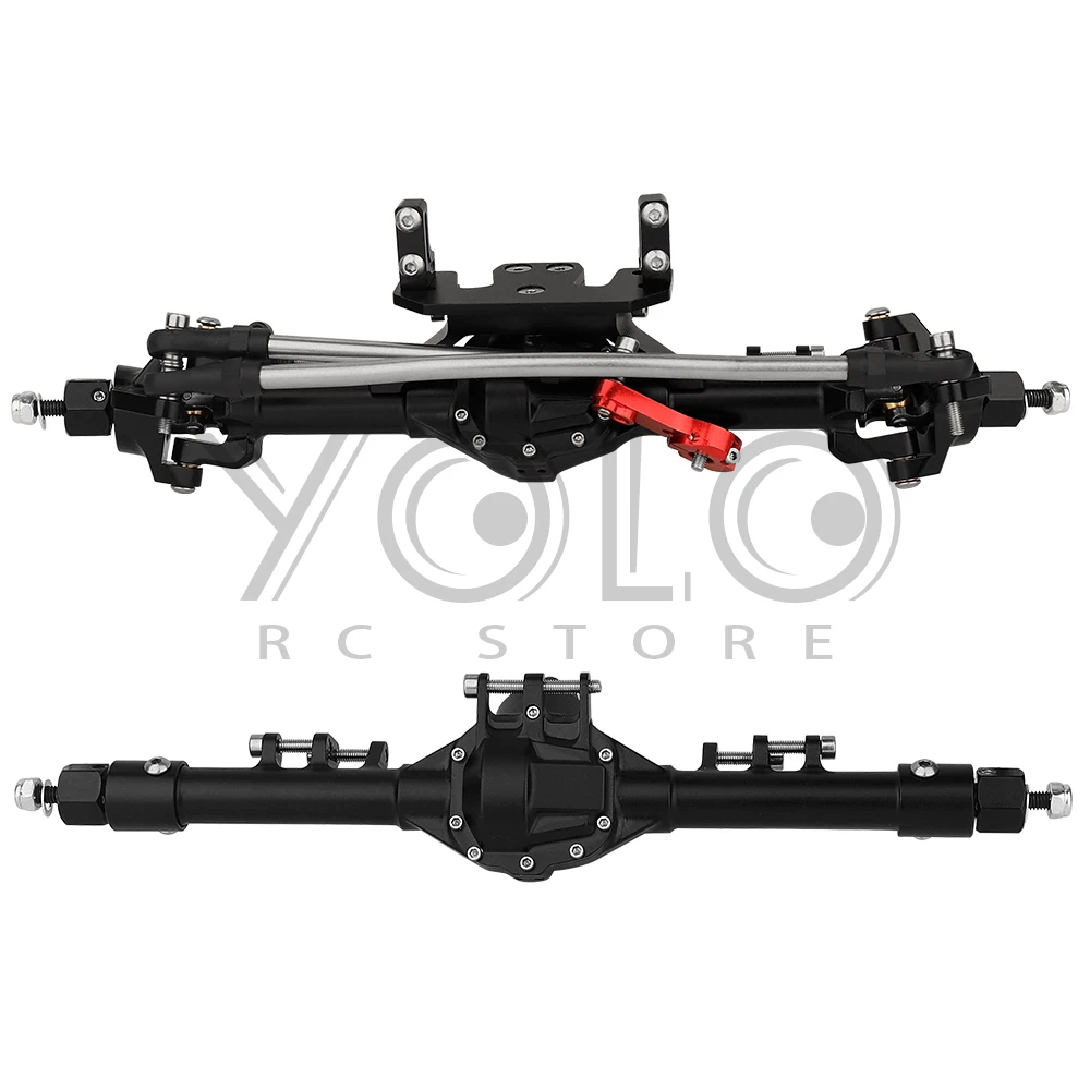 Alberi dell\'asse anteriore e posteriore asse in alluminio integrato cingolato da roccia con asta di sterzo Servo per 1/10 RC Axial SCX10 II