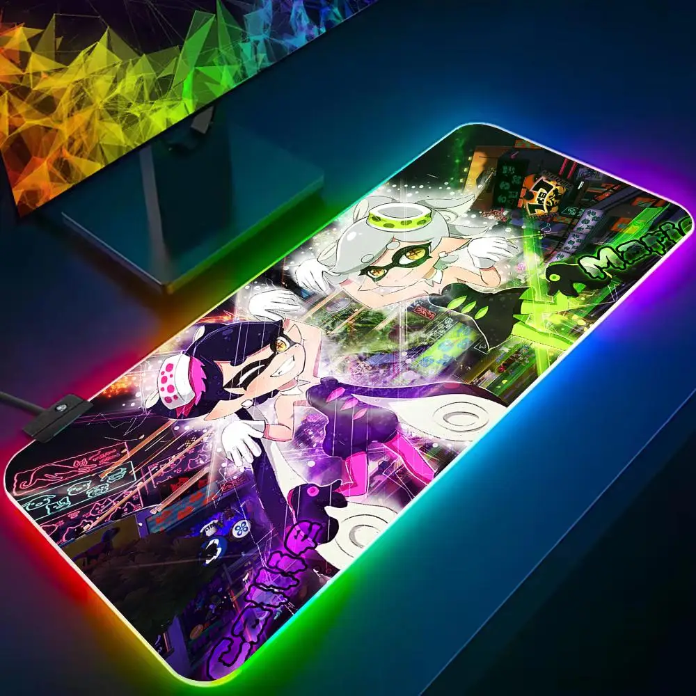 splatoon Mouse Pad RGB Gaming Mousepad Big LED Pad PC Desk Mat Luminous Mouse Pad Large Keyboard Mats Table Rug With Backlit