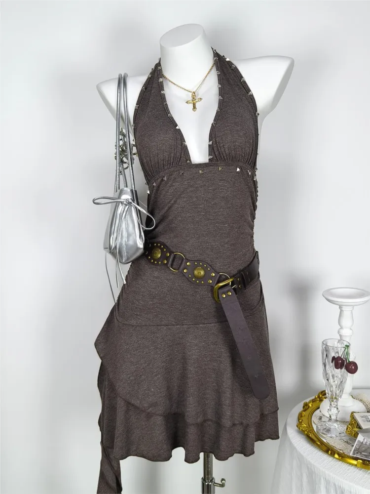 

Модное сексуальное платье-халтер без рукавов для женщин, летнее, элегантное, с завышенной талией, без спинки, облегающее