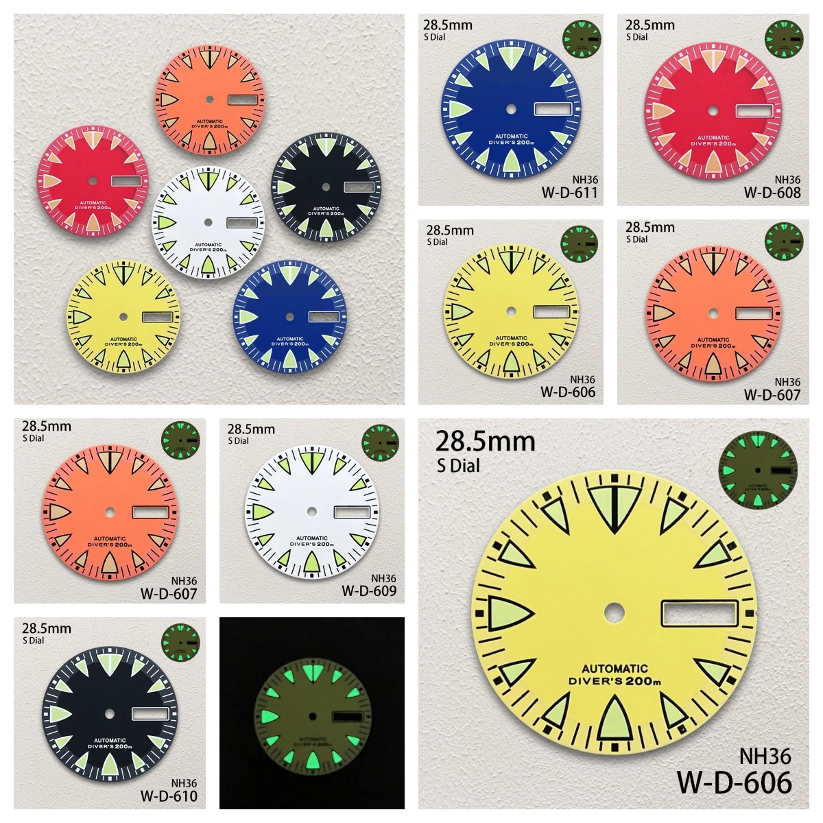 

28.5mm S Logo Monster Dial Fit NH35/NH36/4R/7S Automatic Movement Green Luminous Matte Dial Watch Modification Accessories
