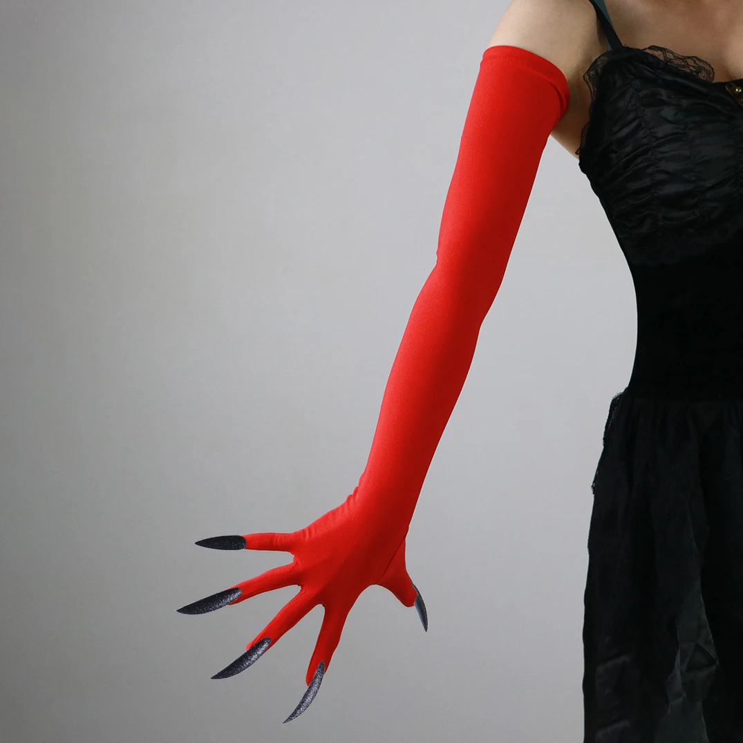 60cm Nagelhandschuhe Lange Geisterkrallen Rot-Weiß Dämon Halloween Party Cosplay Kleidungszubehör Requisiten Hexe Gothic Elastisch Dehnbar – Detail 7