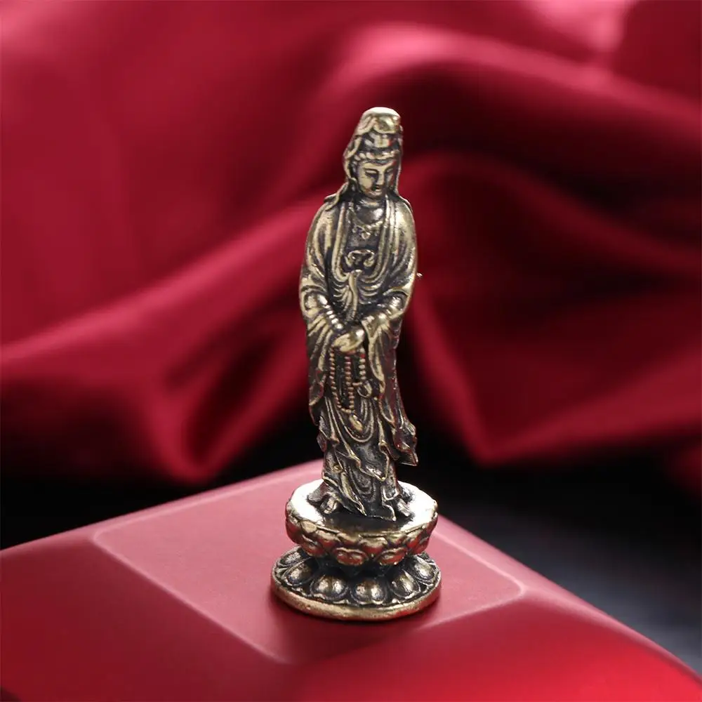 Lucky Pure Brass Lotus Guanyin Statue Retro Tathagata Tathagata Buddha Statue Lotus Guanyin Brass Buddha Sculpture Desktop