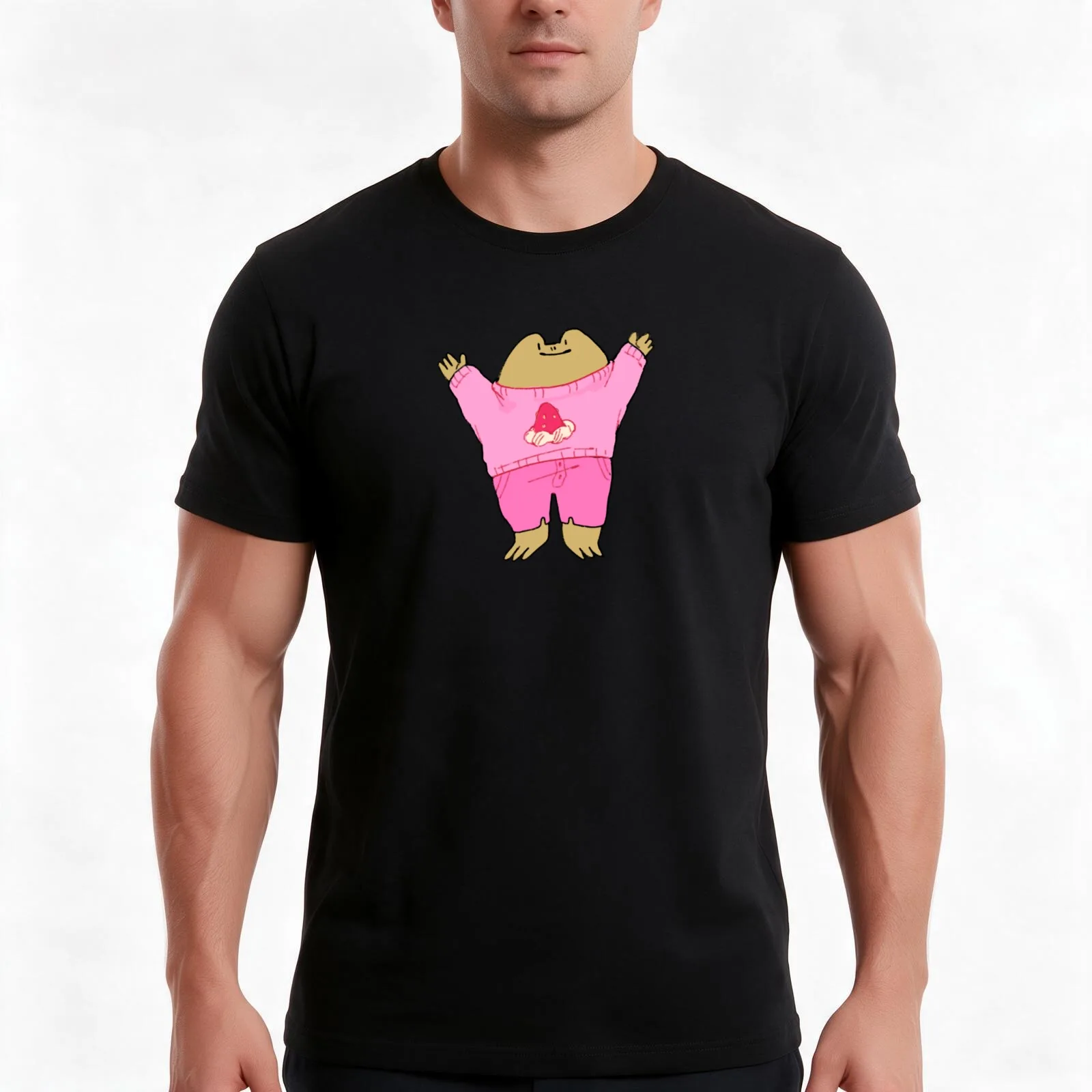 Strawberry sweater frog T-Shirt, Summer Casual Cotton Tee, Oversized Streetwear Tops, Vintage Graphic Print, Unisex Men Women
