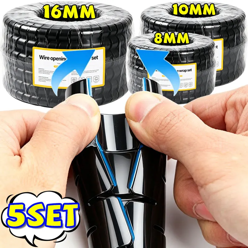 Wire Opening Type Wrap Set 8/10/16mm PE Wear Resistant Wire Tidy Cord Protector Home Office TV Equipment Wire Wrap Set with Clip