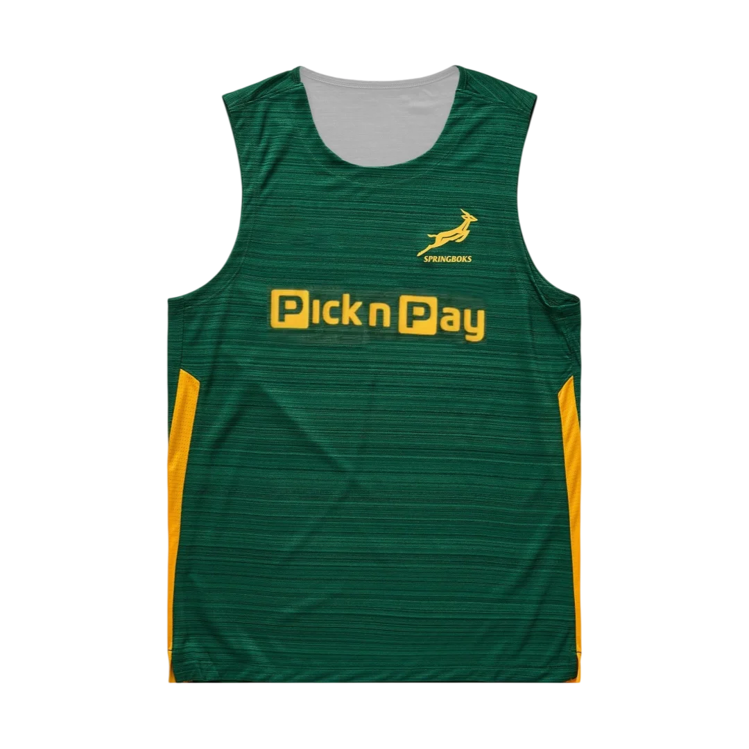 Springbok Rugby Players Issue Training Vest Sleeveless Jersey Quick Dry Green Yellow Color Block Sports Tank Top Family Matching