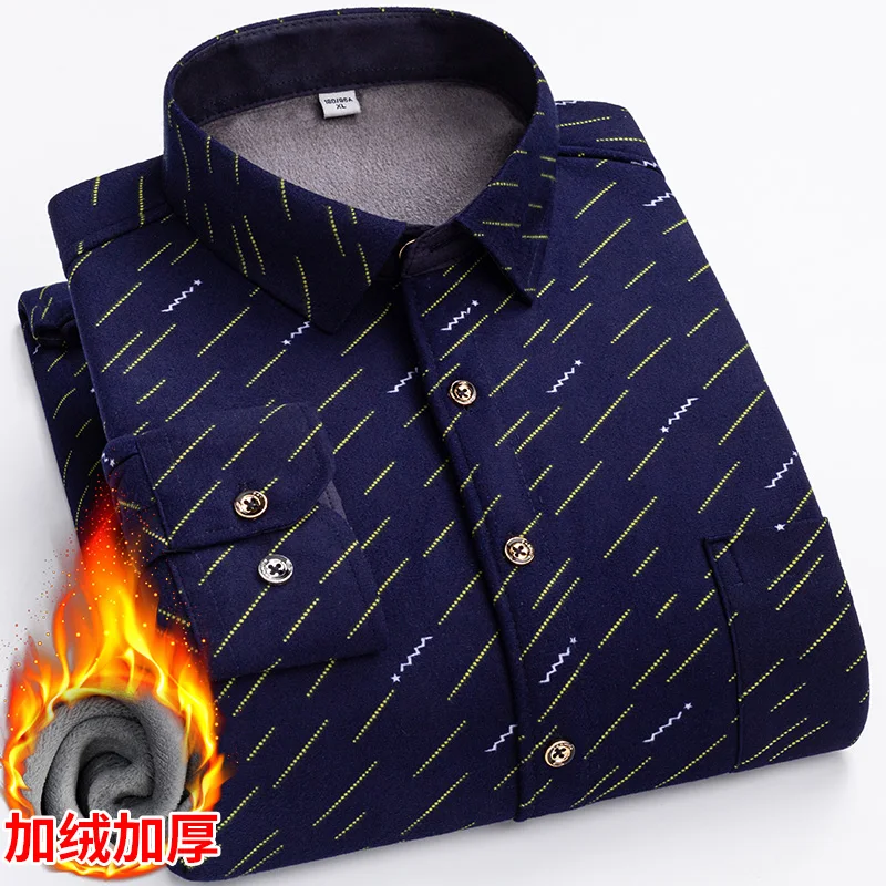 Men's long-sleeved double-sided fleece warm shirt, suitable for winter, comfortable and simple, versatile for street wear.