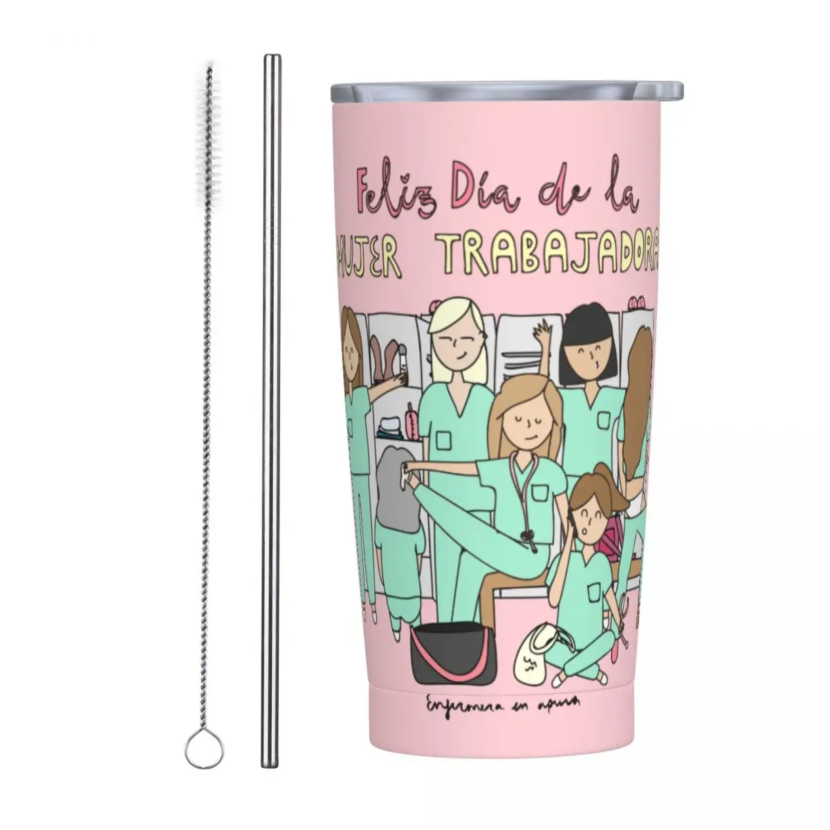 Taza de café aislada al vacío con tapa y pajita, vaso de acero inoxidable, doble pared, 20 Oz