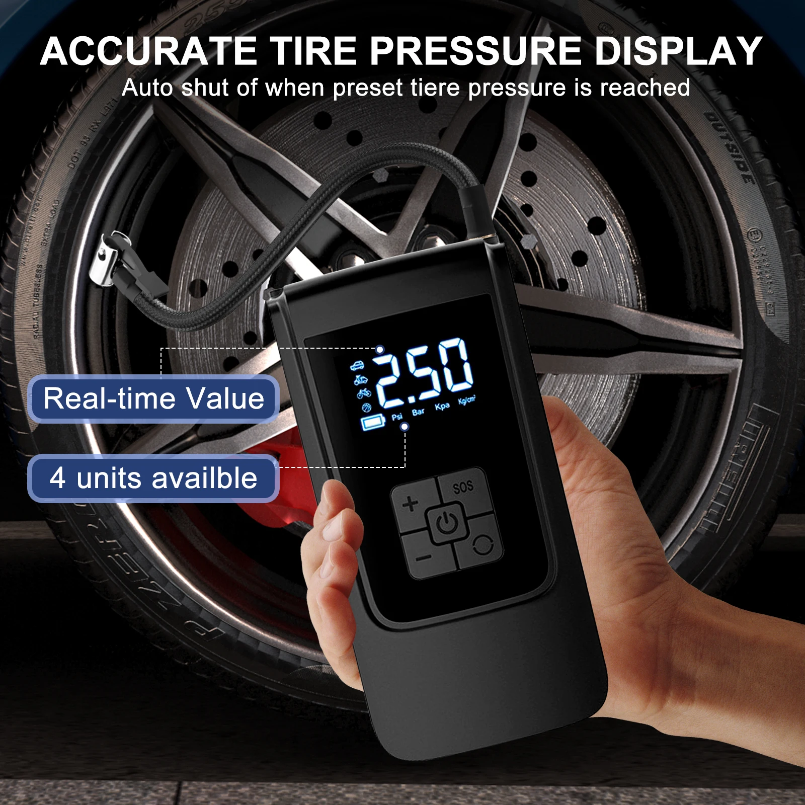 Portable Air Compressor Tires Inflator Pump Wireless Tire Inflator Pump Accurate Pressure Air Pump for Motorcycle Bicycle Ball
