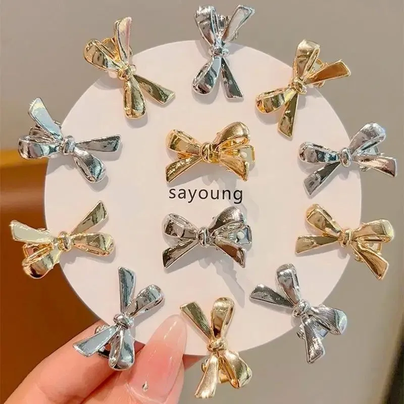 1 قطع الأزياء الفضة اللون القوس دبابيس الشعر لطيف حجم صغير Bowkont ذيل حصان حامل فتاة الانفجارات المشابك #2